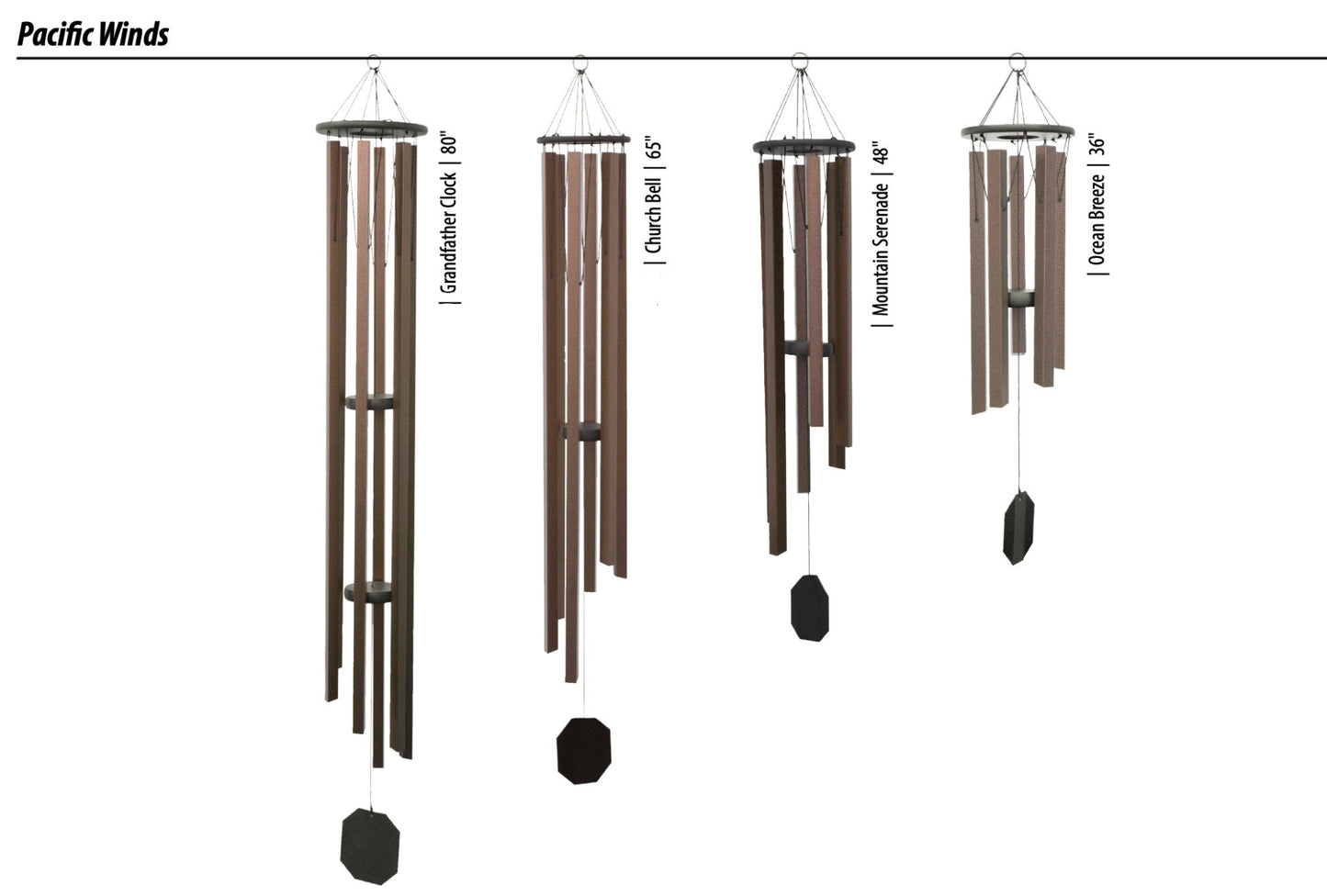 Large Wind Chimes - 1" square bronze aluminum tubes - Eco Friendly - Amish made