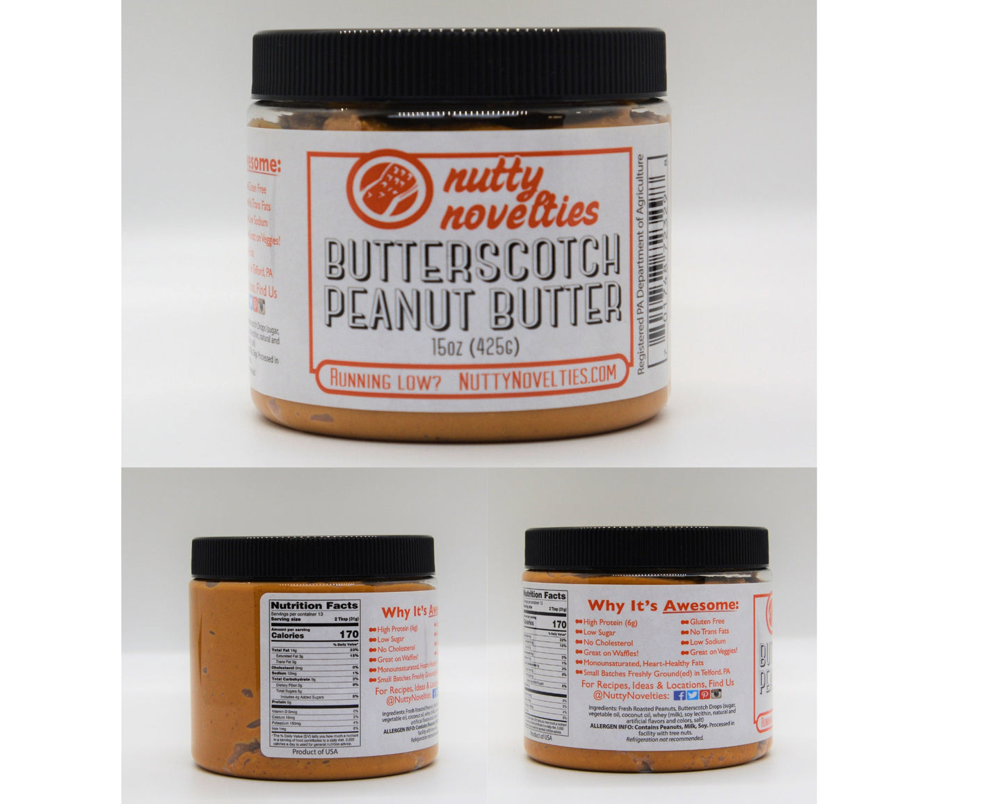 Peanut Butter and other various Nut Butters - all natural ingredients - Vegan & Gluten Free options - 15 oz (pack of 2)