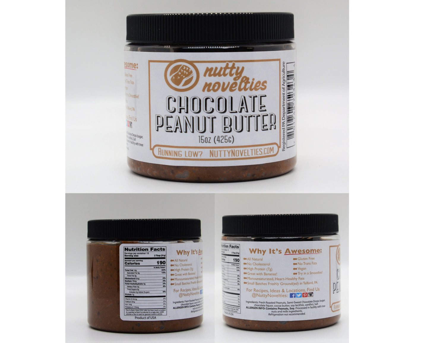 Peanut Butter and Variety of Nut Butters (1 Pack), All Natural, Vegan and Gluten Free, Locally made in PA