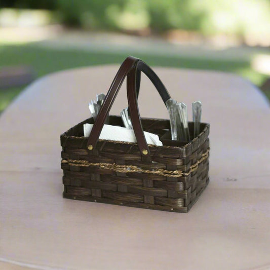 Woven Silverware & Napkin Holder Basket, Amish Handmade Woven Basket, Customizable