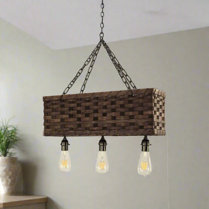 Woven Three Bulb Chandelier, Amish Handmade Woven Basket, Customizable