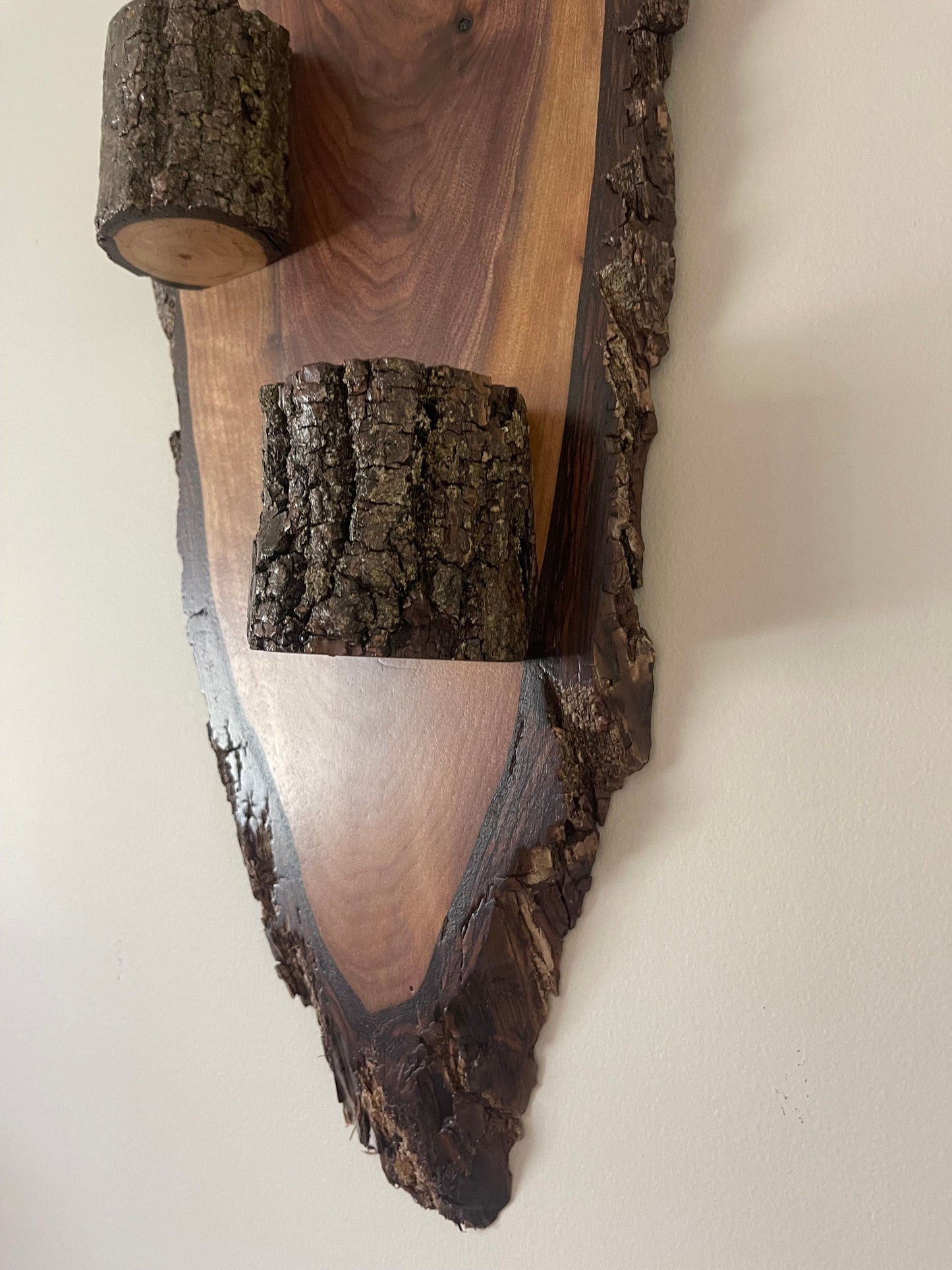 Live Edge Wood Wall Art with Tea Light Candle Holders - Sturdy, Natural Wood - Amish made