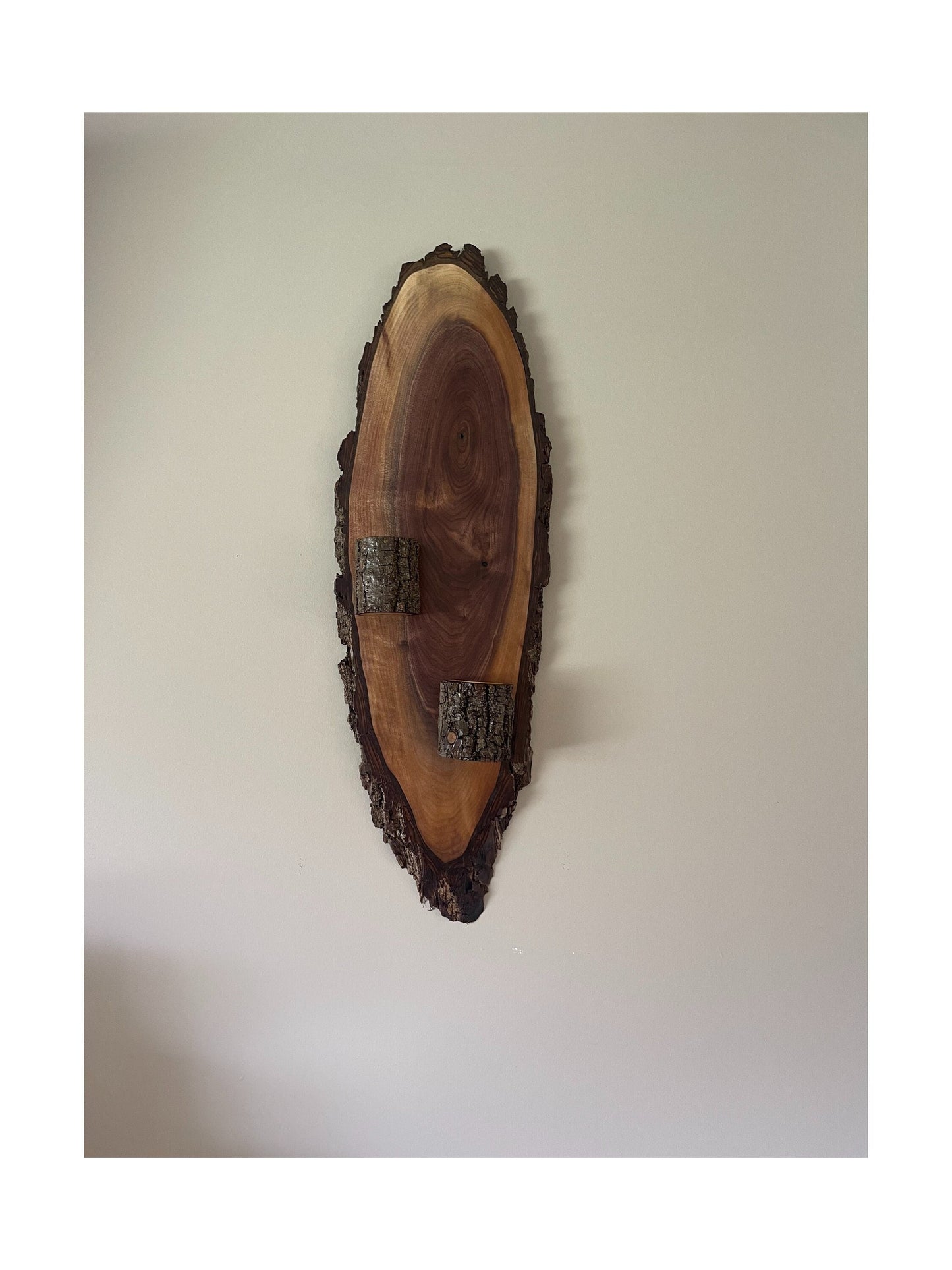 Live Edge Wood Wall Art with Tea Light Candle Holders - Sturdy, Natural Wood - Amish made