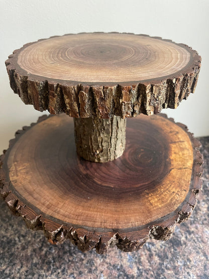 Live Edge Wood Centerpiece - 2 Tier Donut & Cupcake Stand - Charcuterie Board - Sturdy- Amish made