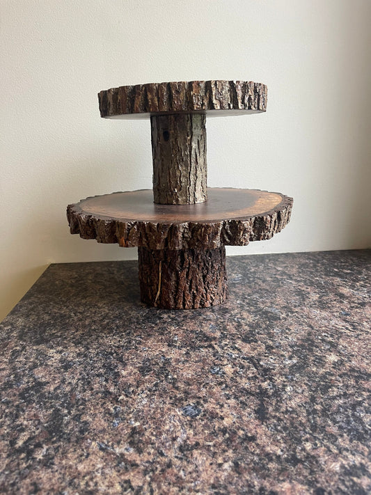 Live Edge Wood Centerpiece - 2 Tier Donut & Cupcake Stand - Charcuterie Board - Sturdy- Amish made