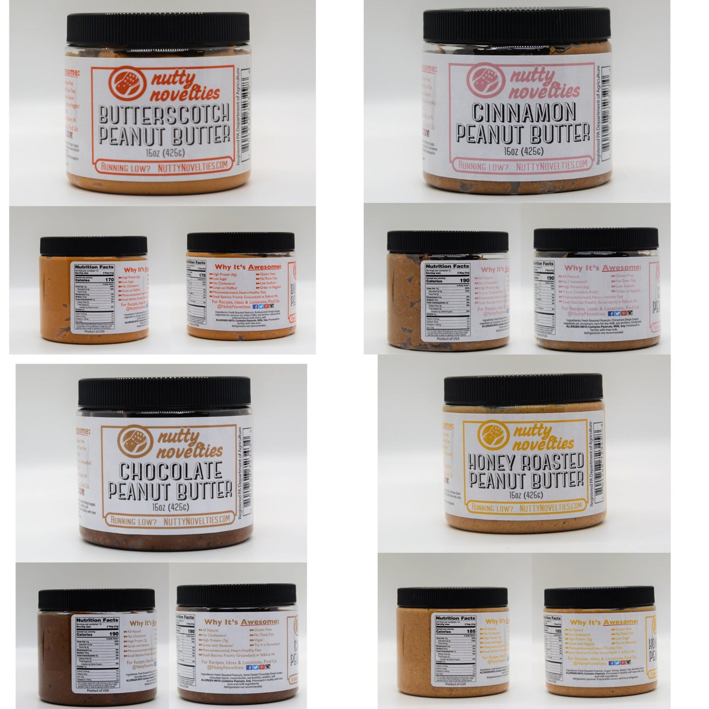 Peanut Butter and Variety of Nut Butters (5lb bulk container) - All Natural, Vegan & Gluten Free - Small batch made in PA