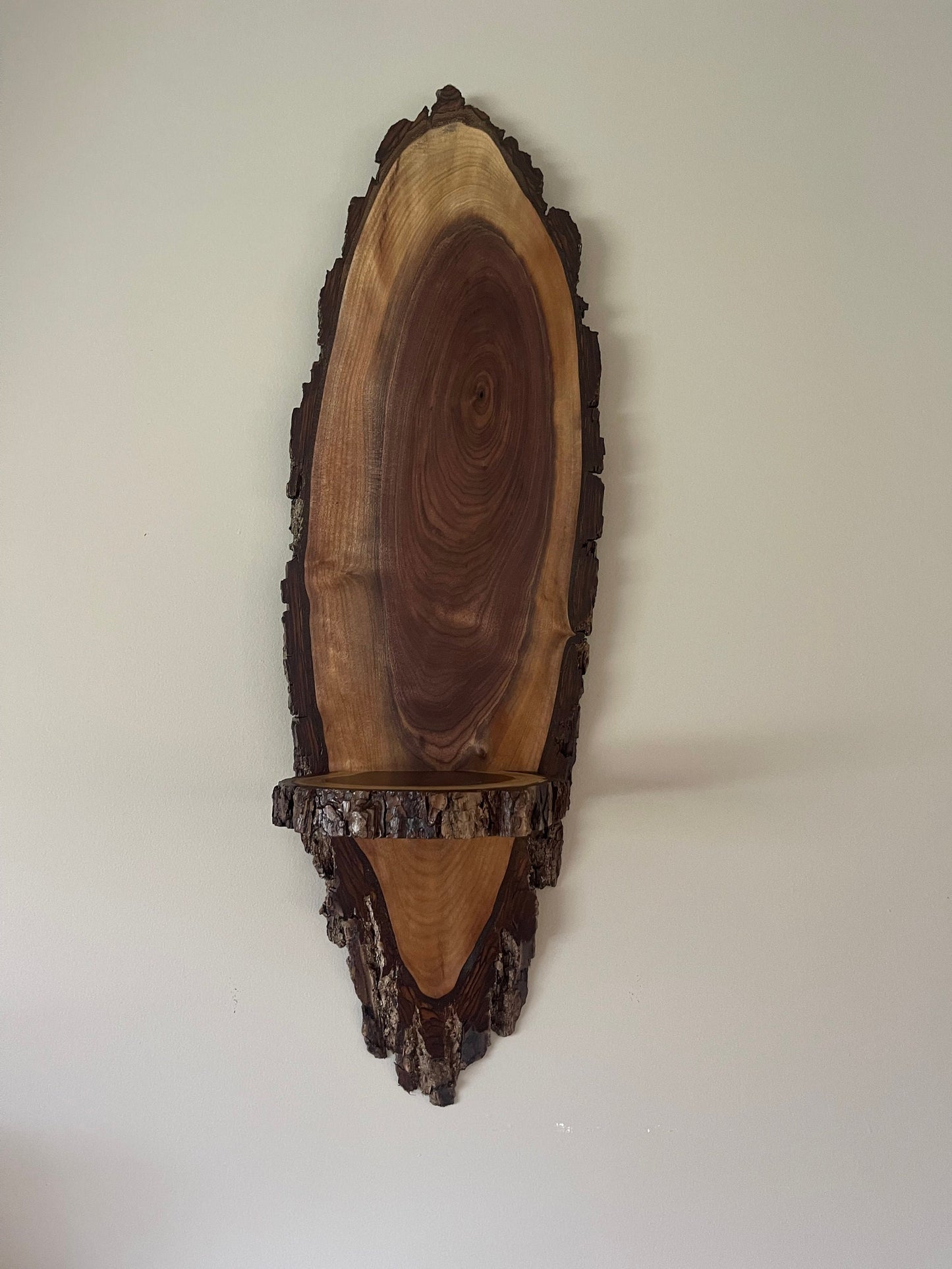 Live Edge Wood Wall Art with Shelf - Natural Sturdy Wood - Amish made - 30" tall