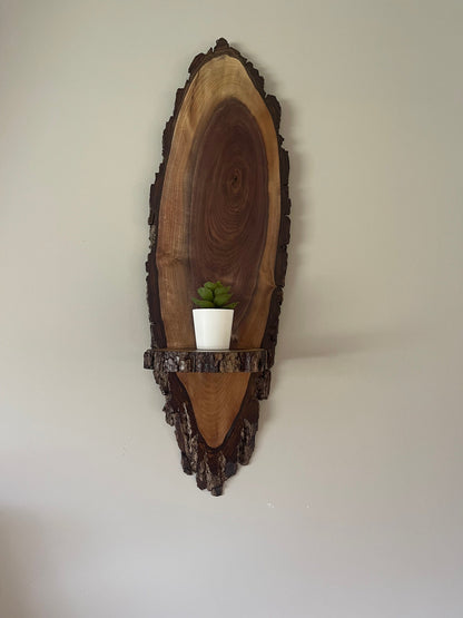 Live Edge Wood Wall Art with Shelf - Natural Sturdy Wood - Amish made - 30" tall