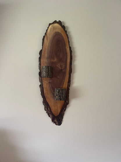 Live Edge Wood Wall Art with Tea Light Candle Holders - Sturdy, Natural Wood - Amish made