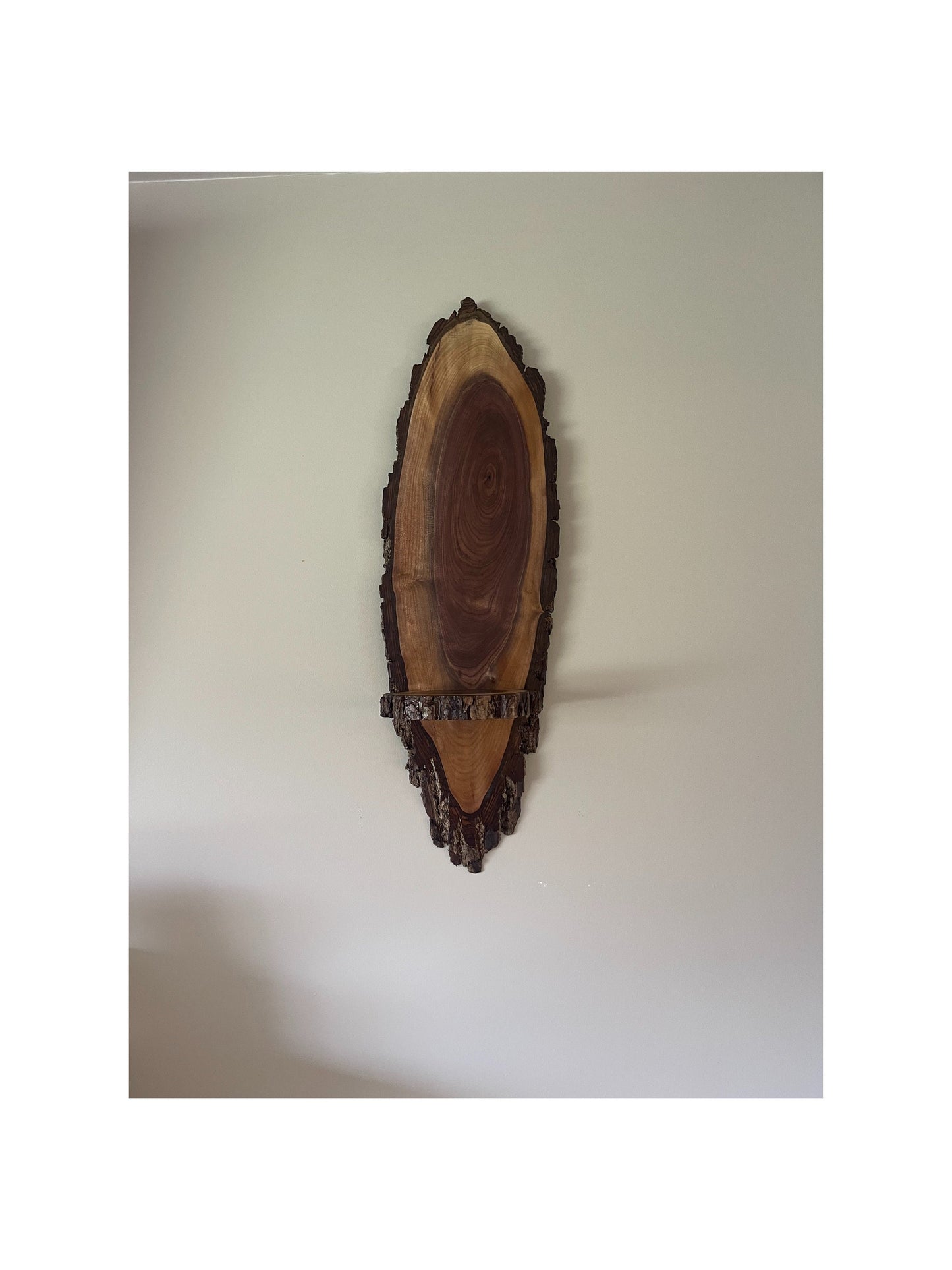 Live Edge Wood Wall Art with Shelf - Natural Sturdy Wood - Amish made - 30" tall