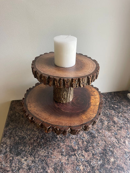 Live Edge Wood Centerpiece - 2 Tier Donut & Cupcake Stand - Charcuterie Board - Sturdy- Amish made