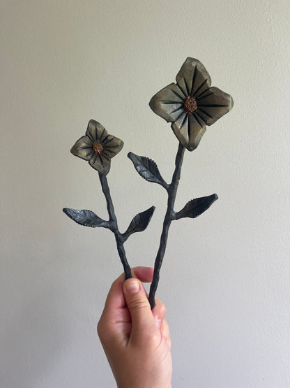 Amish Blacksmith Forged 4-Petal Wild Flower - Artificial Flower in Small & Large Sizes