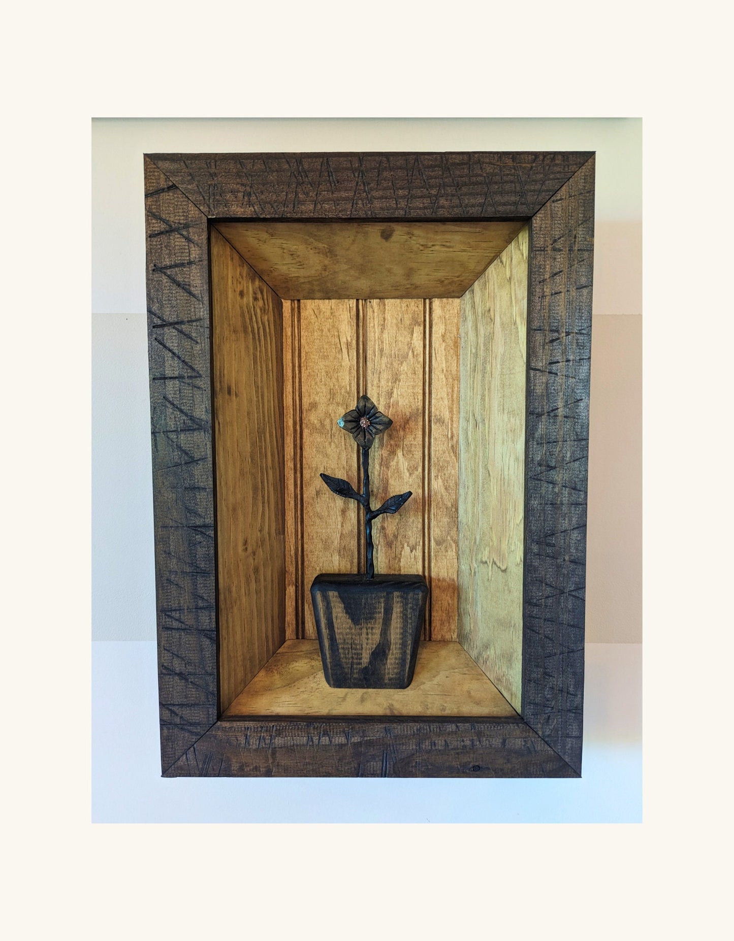 Wooden Shadow Box- Metal Flower Holder- Amish made (Flower Sold Separately)