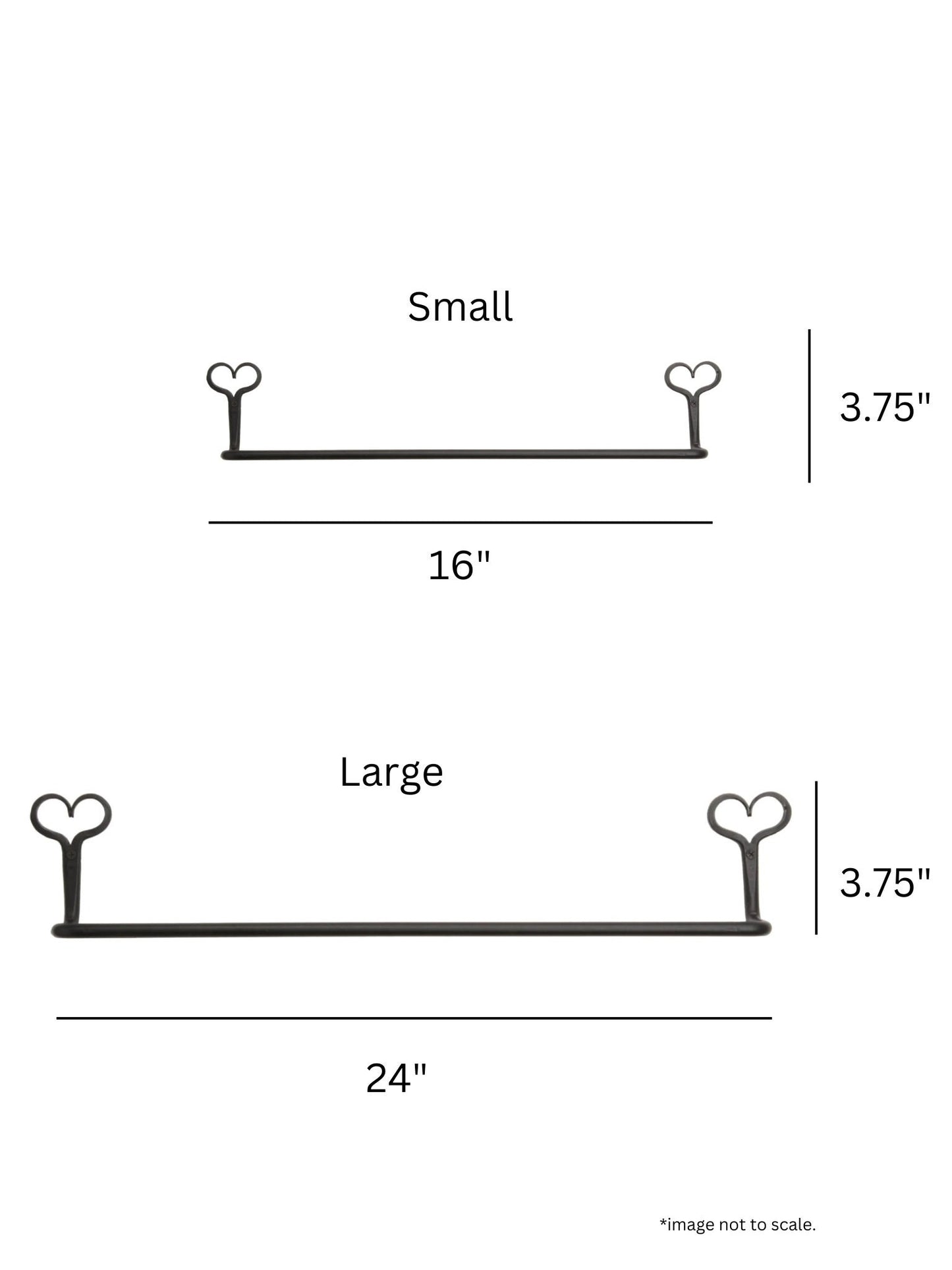 Wall Mounted Towel Bar - heart accents - wrought iron - 16" & 24" - Amish made