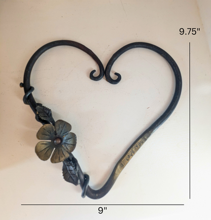 Amish Hand Forged Steel Heart Decor w/ Flower & Leaf Accents - Horseshoe,  Gift for Her, Stand Alone Decoration, Valentine's Gift.