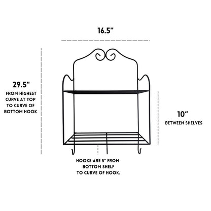 Wall Mount 2 Shelf Unit with 3 Coat Hooks- Wrought Iron Amish made USA
