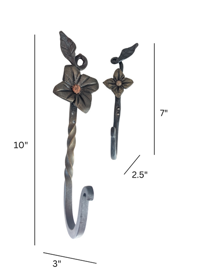 Forged Steel Key/Towel Hook- Small/Large Flower Leaf Design, Handmade w/ Twisted Accent- Blacksmith Created Kitchen, Entryway, Bathroom Dec.