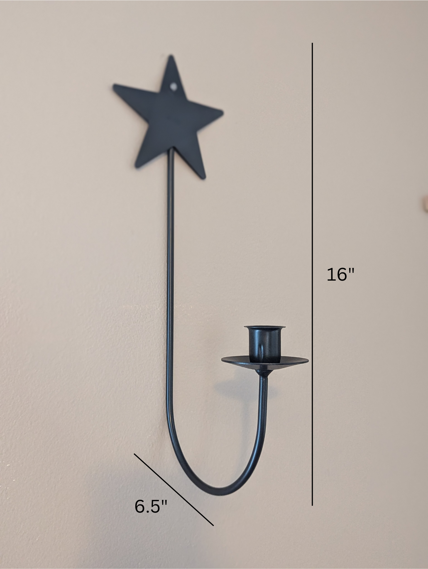 Star themed wall sconce - taper candle - wrought iron - amish made