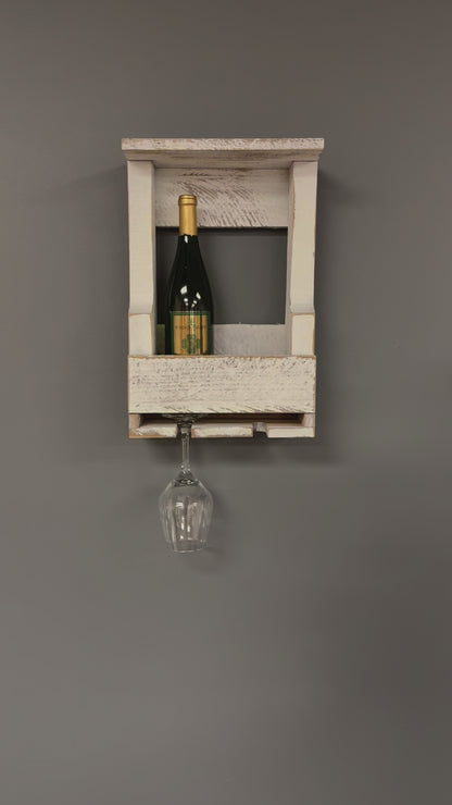 Wall Mount Wooden Wine Rack -2 Bottle Holder with Glass Hanger- Amish Made