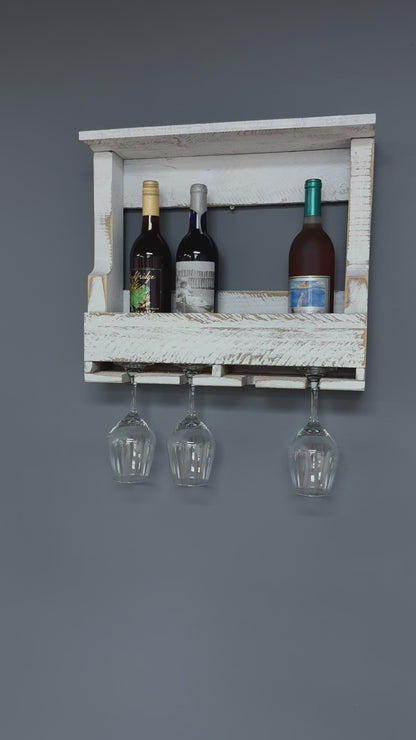 Wooden Wall Mount 4 Bottle Wine Rack - Amish Made Wine Storage & Wine Glass Hanger