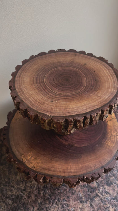 Live Edge Wood Centerpiece - 2 Tier Donut & Cupcake Stand - Charcuterie Board - Sturdy- Amish made