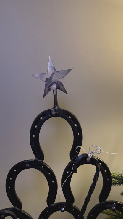 Hand-Forged Steel Christmas Tree by Amish Blacksmith - Horseshoe Accent, Rustic Charm for Farm, Ranch, Barn, or Homestead Holiday Decor