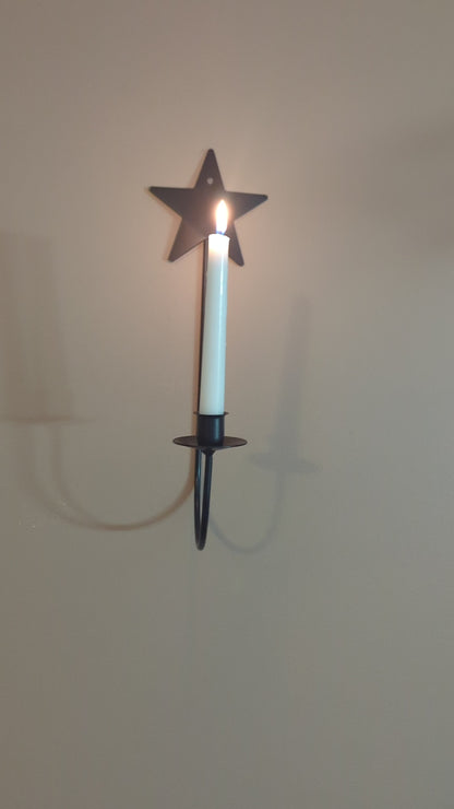 Star themed wall sconce - taper candle - wrought iron - amish made