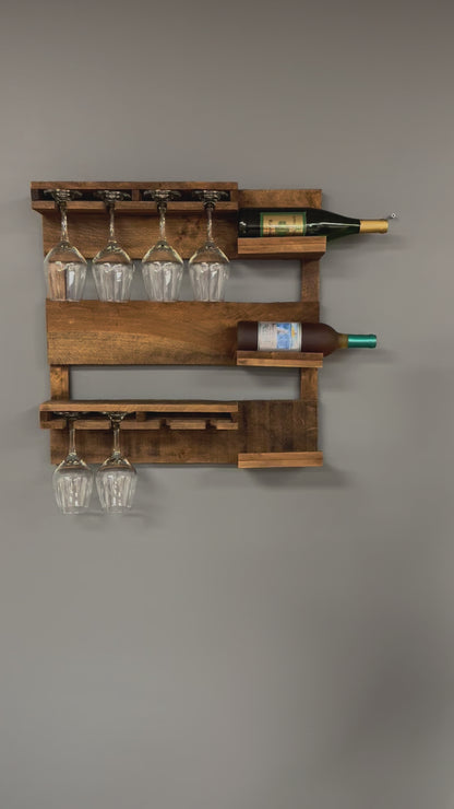 Wooden Wine Rack- 3 Bottle Wine Bar with 8 Glass Holder
