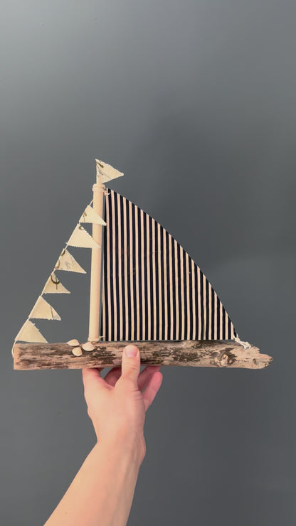 Amish Handmade Driftwood Sailboat Decor | Coastal Nautical Home Accent | Beach House Rustic Wood Boat | Lake House Shelf Decor | Unique Gift