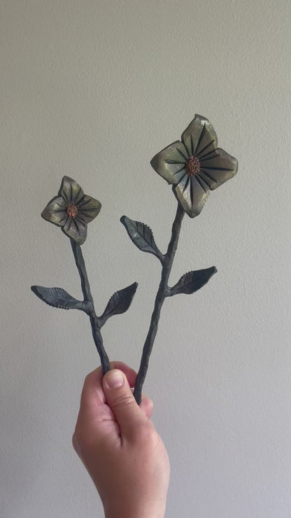 Amish Blacksmith Forged 4-Petal Wild Flower - Artificial Flower in Small & Large Sizes