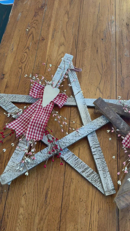Handmade Wooden Star – Rustic Valentine's Day Farmhouse Decor, 24"