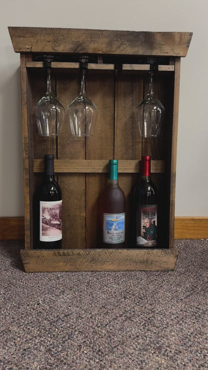 Wall Mount 5 Bottle Wine Rack - Amish Made Wine Storage with Glass Hanger
