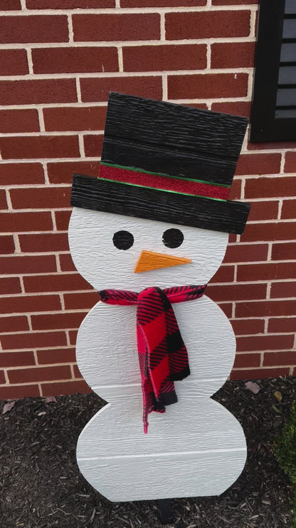 Christmas Snowman with Stand– Wooden Snowman Yard Display, Winter Decor, Holiday Art, Christmas Decoration, Outdoor Ornaments, Gifts for Her
