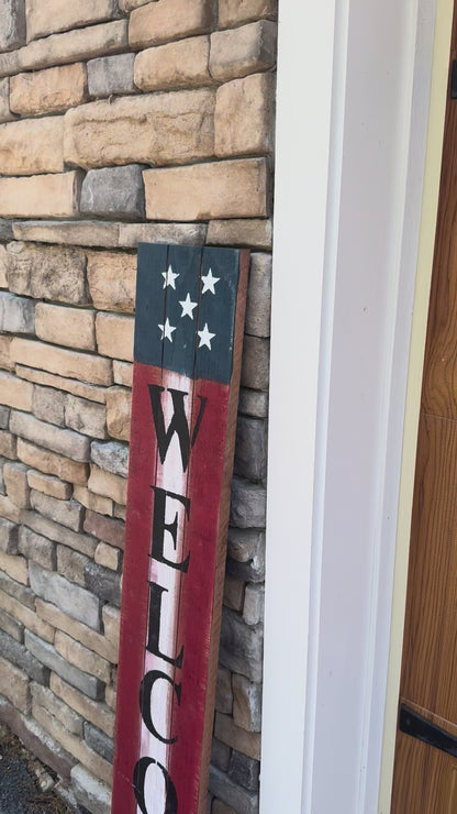 Amish Made Welcome Sign, America Theme| Rustic Patriotic Wooden Decor