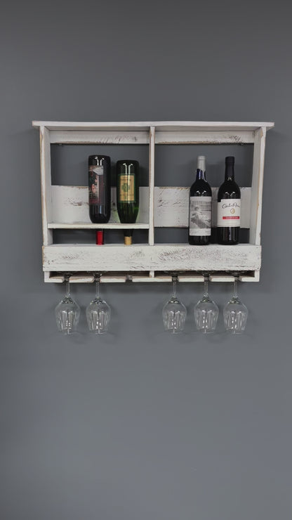 Amish Made 6 Bottle Wine Rack - Wall Mount Wine Storage & Glass Hanger - Wooden Pallet Bar Decor - Kitchen Organization