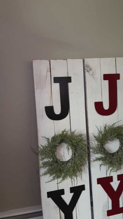 Christmas JOY Sign with Wreath–Barn Wood Holiday Art, Christian Art, Winter Decor, Christmas Decoration, Indoor-Outdoor Decor, Gifts for Her