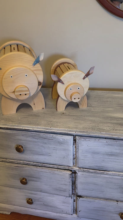 Child's Piggy Bank–Pink or Blue, Natural Wood & Leather – Baby Shower Gift, Nursery Decor, First Birthday, Christmas Gift, Child's Birthday