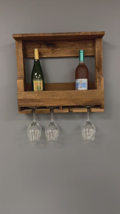 Wooden Wall Mount 4 Bottle Wine Rack - Amish Made Wine Storage & Wine Glass Hanger
