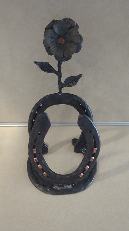 Forged Steel Napkin Holder w/ Horseshoe and Flower Accent –  Rustic Kitchen Accessory, Flower Design for Pony Lovers, Ranch & Farm Decor
