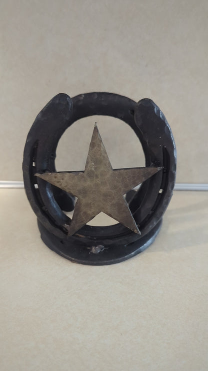 Hand-Forged Steel Napkin Holder - Horseshoe and Star Accent | Amish Blacksmith made Kitchen Accessory | Rustic Farm, Ranch, & Metal Decor