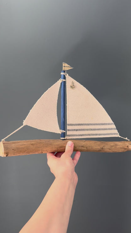Amish Handmade Driftwood Sailboat Decor | Coastal Nautical Home Accent | Beach House Rustic Wood Boat | Lake House Shelf Decor | Unique Gift