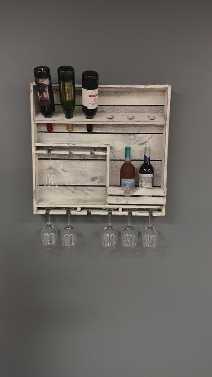 Wooden Wine Rack- 9 Bottle Wine Bar with 9 Glass Holder- Amish Made