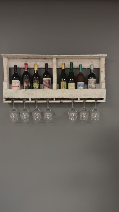 Wall Mounted Wooden 10 Bottle Wine Rack & Glass Hanger - Amish Made