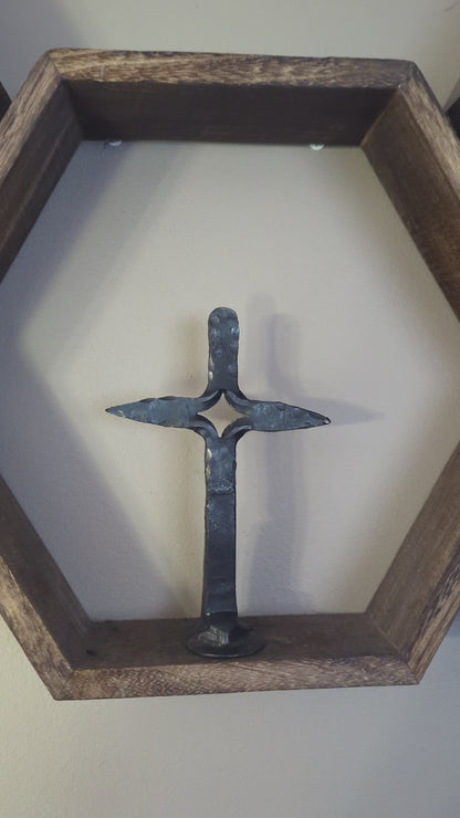 Handcrafted Railroad tie Cross | Amish Blacksmith Forged Steel Religious Decor | Rustic Easter, Palm Sunday, and Church Decorations