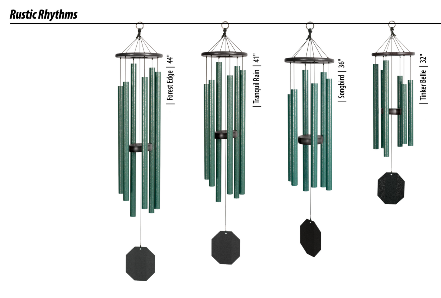 Wind Chimes, Green Aluminum Tubes, Outdoor Decor, Amish Handcrafted, Rustic Rhythms