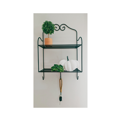 Wall Mount 2 Shelf Unit with 3 Coat Hooks- Wrought Iron Amish made USA