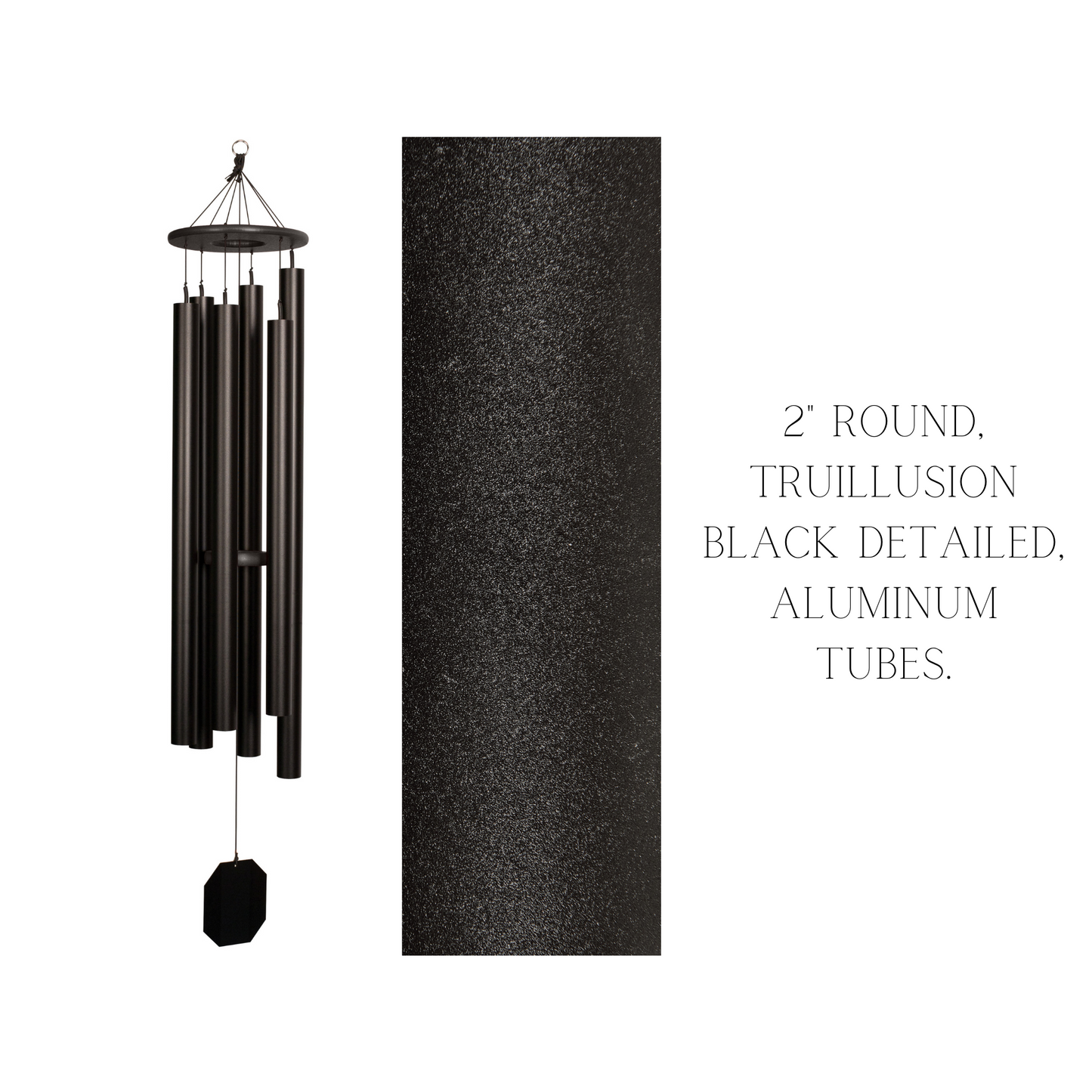 Large wind chimes - black 2" round aluminum tubes - various lengths - Amish made