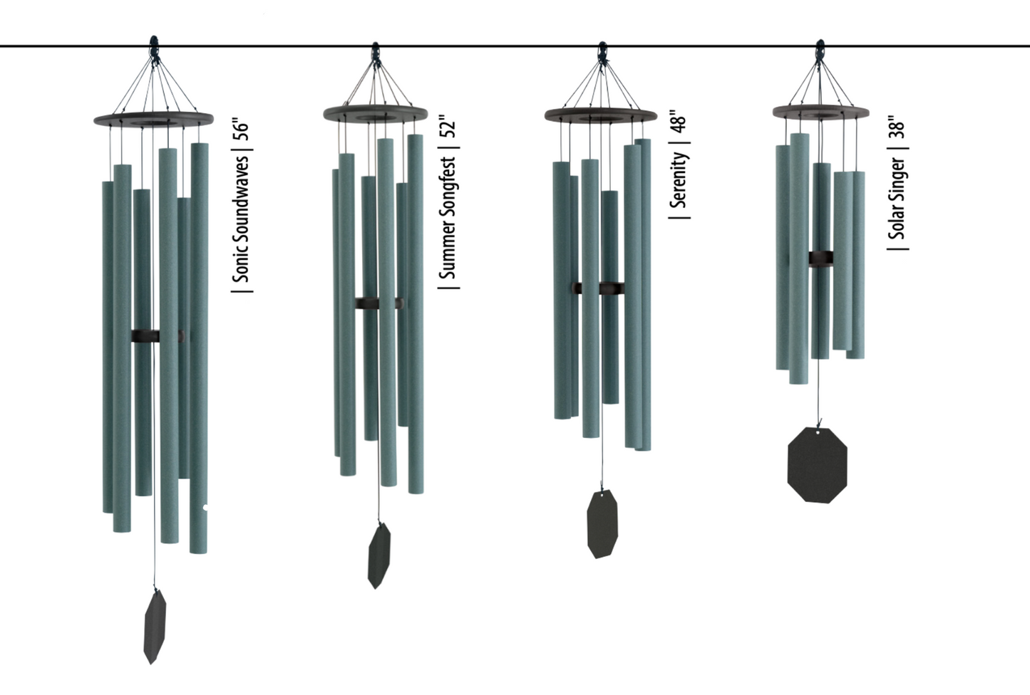 Wind Chimes, Jade Aluminum Tubes, Outdoor Decor, Amish Handcrafted, Ozark echoes series, Jade
